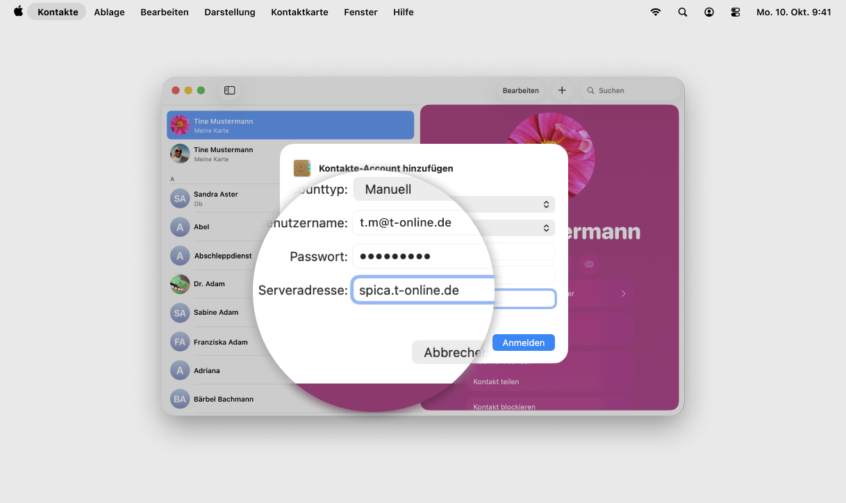 Screenshot MacOS mit Fokus auf Feld Serveradresse