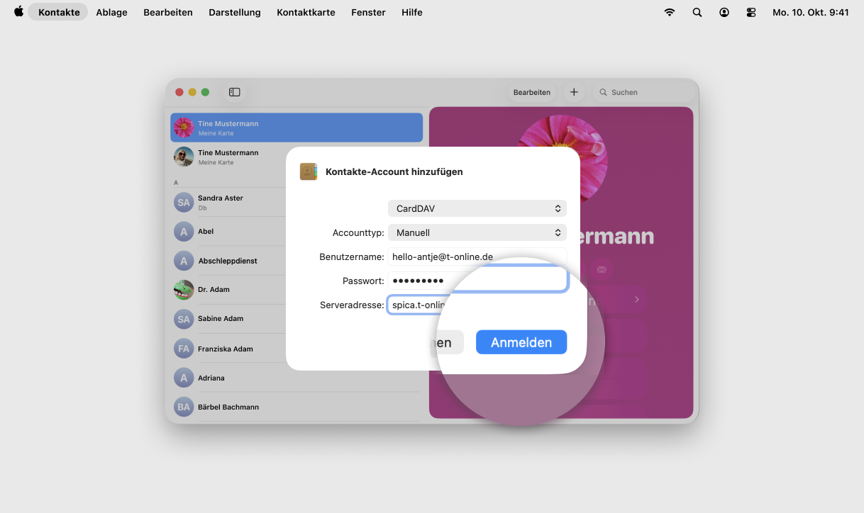 Screenshot MacOS mit Fokus auf Button Anmelden