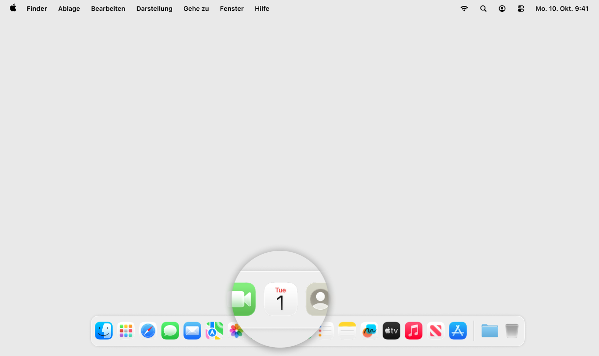 Screenshot MacOS mit Fokus auf Icon Kalender
