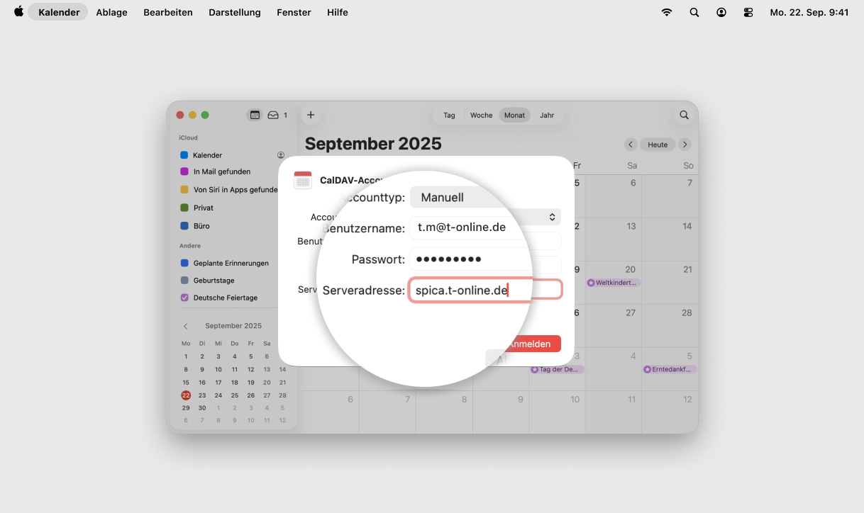 Screenshot MacOS mit Fokus auf Feld Serveradresse