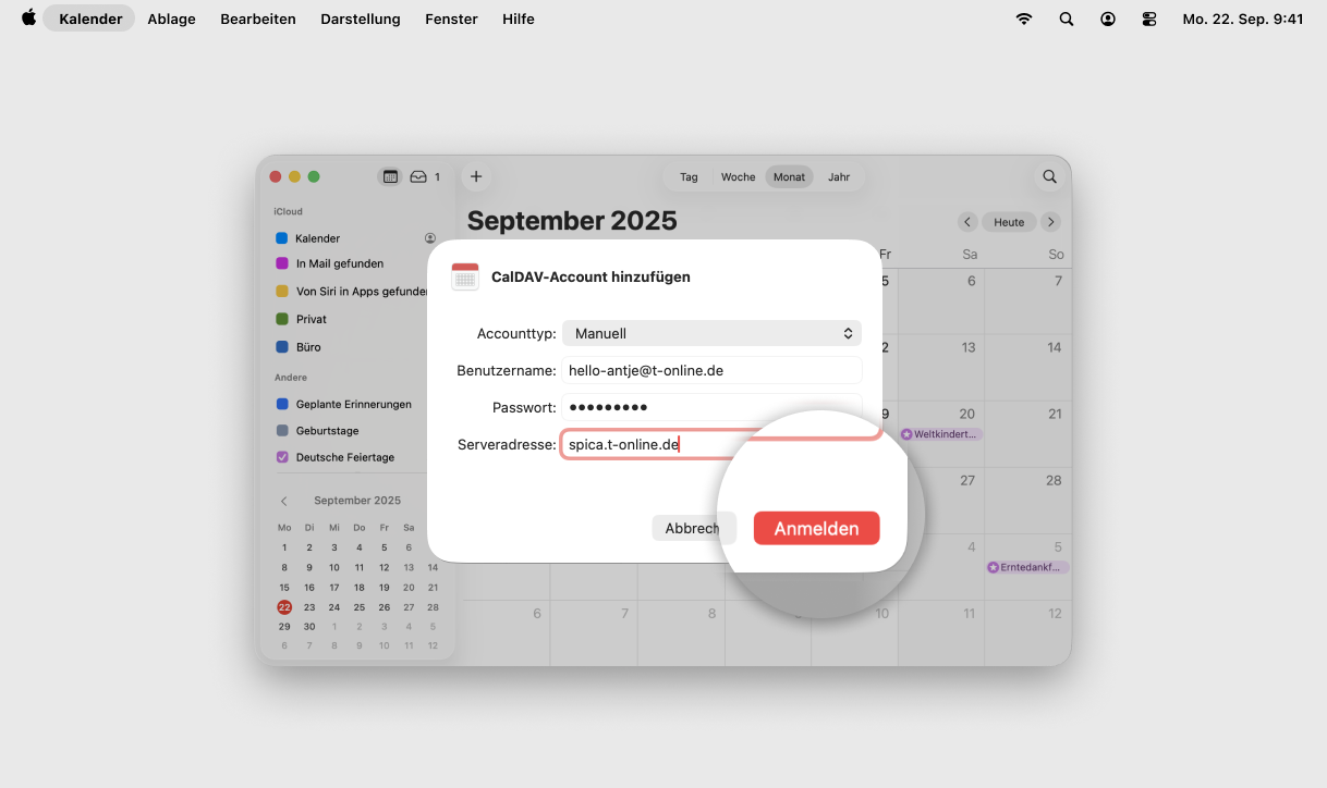 Screenshot MacOS mit Fokus auf Button Anmelden