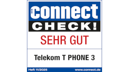 Testsiegel Connect Check!, sehr gut, Telekom, T Phone 3, Heft 11 2025