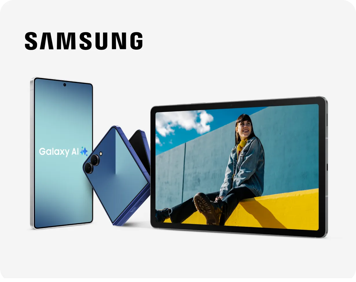 Unterschiedliche Samsung Galaxy Produkte nebeneinander