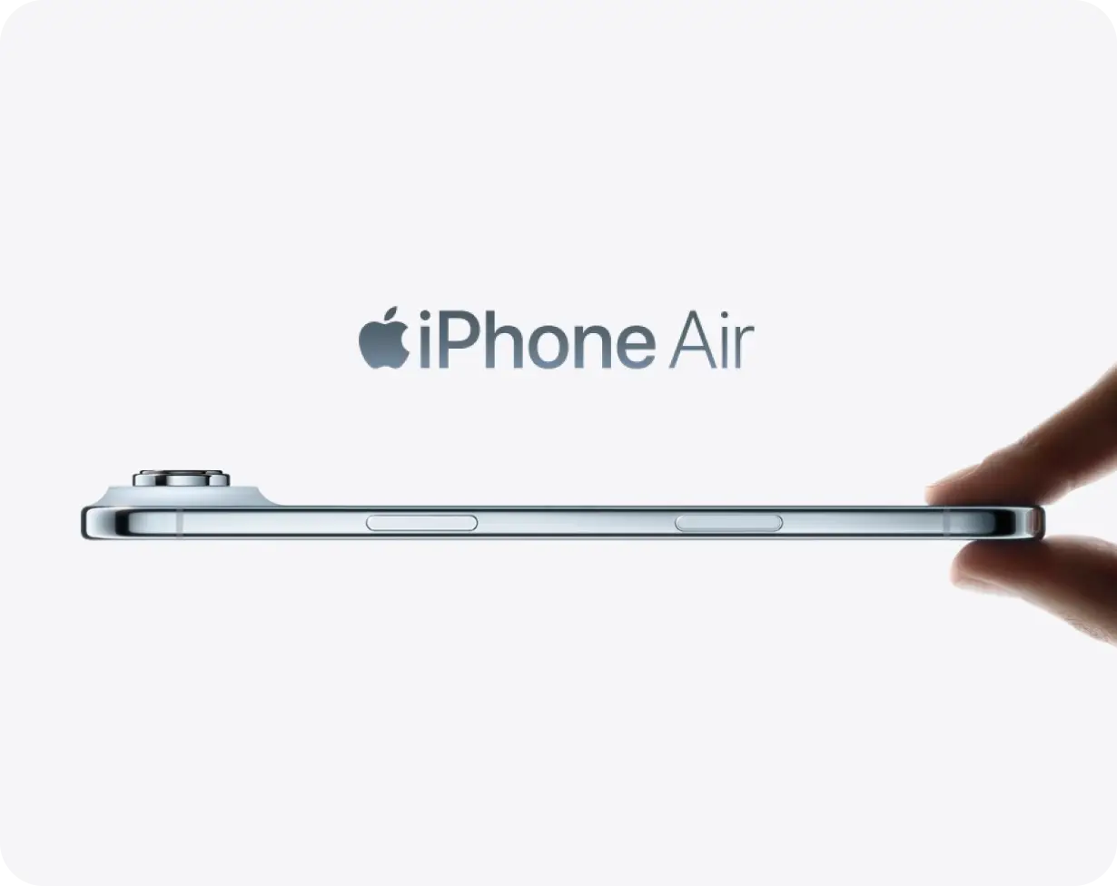 Hinweisbild, auf welchem eine Hand ein iPhone Air hält.