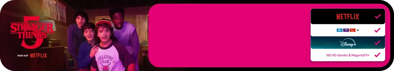 Samsung Galaxy S24, Apple AirPods Pro, Magenta Regenschirm, Stranger Things 5 vor Sternenhimmel