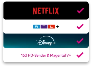 Netflix, RTL+, Disney+ sowie 160 HD-Sender & MagentaTV+ enthalten