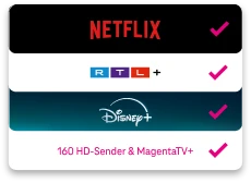 Netflix, RTL+, Disney+ sowie 160 HD-Sender & MagentaTV+ enthalten
