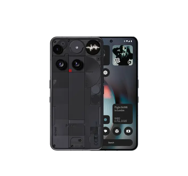 Produktbild eines Nothing Phone 3. In schwarz, mit 3 Kamera Linsen.