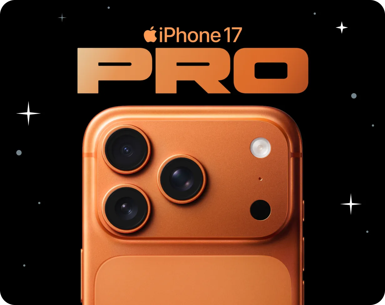 Apple iPhone 17 Pro Promo: kupferfarbene Rückseite vor schwarzem Sternenhintergrund, großer Schriftzug PRO.