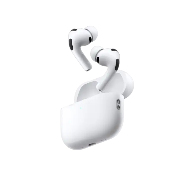 Produktbild der Apple AirPods Pro 3. In weiß mit Ladebox.