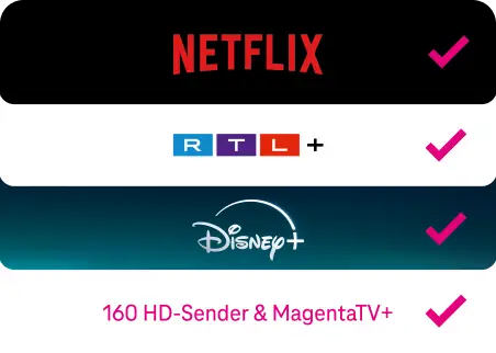 Streaming packet mit Netflix, RTL+, Disney+ und 160 HD-Sender & MagentaTV+.