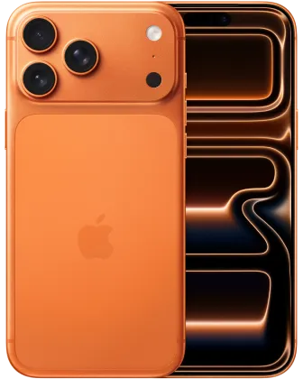 Produktbild eines Apple iPhone 17 Pro Max. In kosmisch Orange, mit 3 Kamera Linsen.