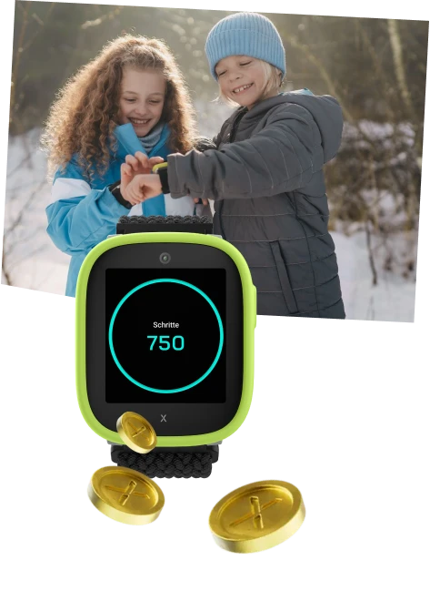 Xplora Schrittzähler zeigt 450 Schritte und sammelt damit Xplora Coins