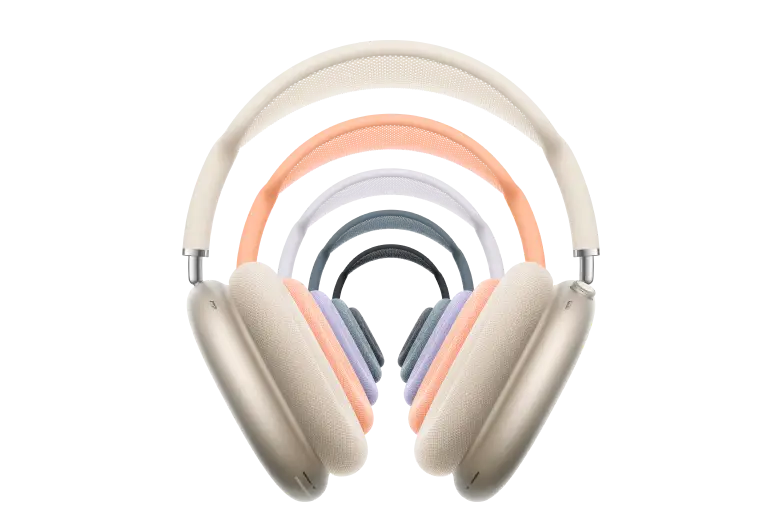 Produktbild mehrerer Apple AirPods Max in verschiedenen Farben.