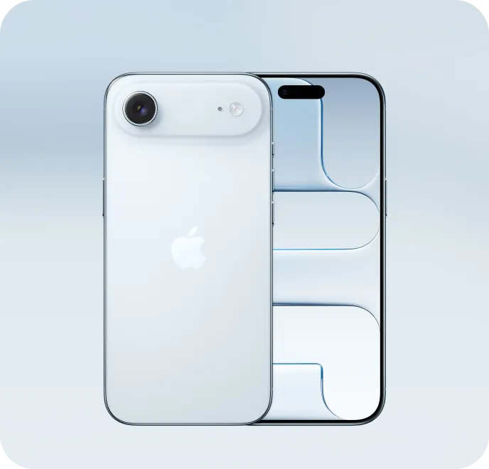 Produktbild eines Apple iPhone Air. In kosmisch Himmelblau, mit 1 Kamera Linse.