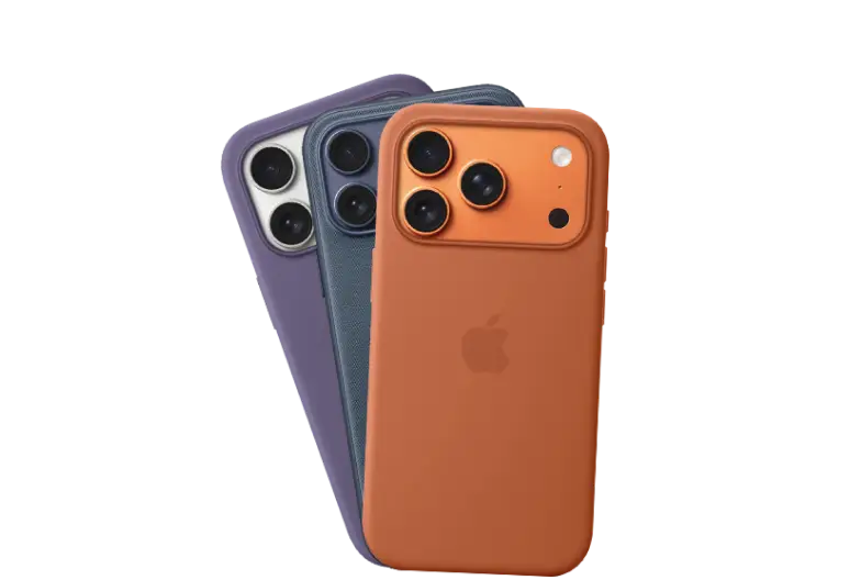 Produktbild mehrerer Apple Schutzhüllen in den Farben Blau, Nebelviolett und Fuchsrot.
