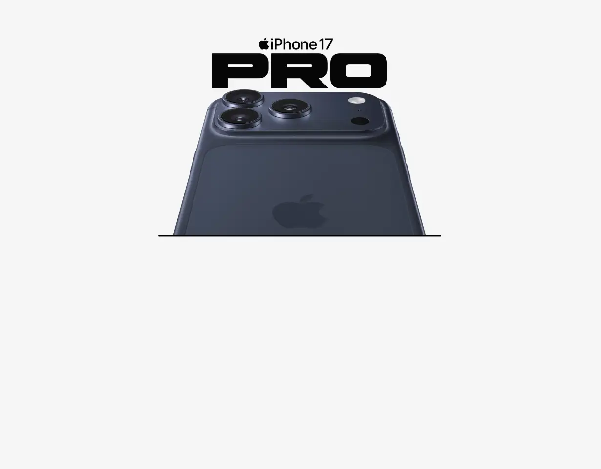 iPhone 17 Pro dunkelblau vor weißem Hintergrund.