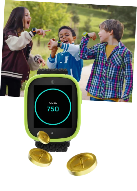 Xplora Schrittzähler zeigt 450 Schritte und sammelt damit Xplora Coins