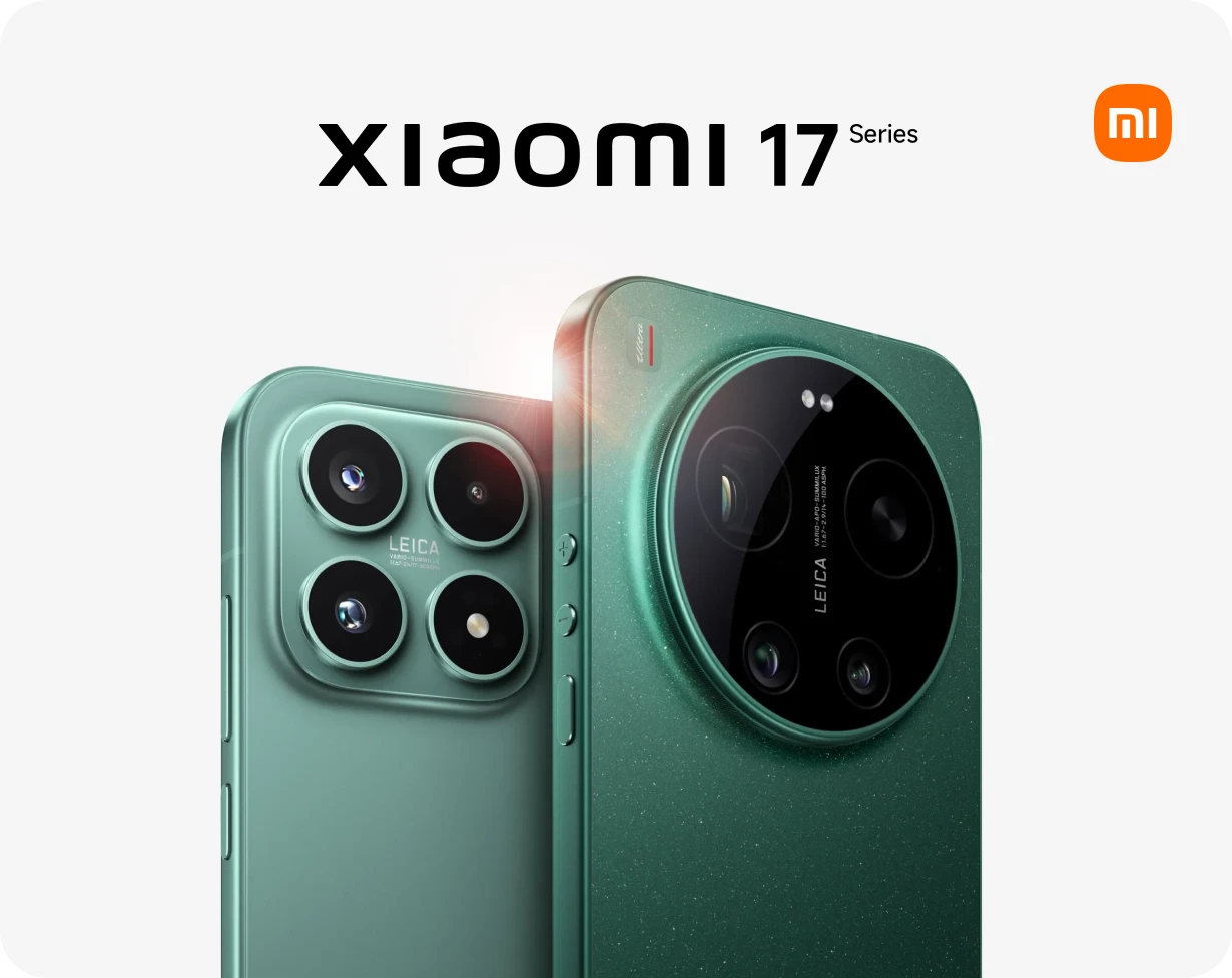 Xiaomi 17 Series: Zwei grüne Smartphones mit Fokus auf die Leica-Kamerasysteme – ein Modell mit quadratischem und eines mit großem kreisförmigem Kameramodul.