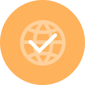 Symbol Weltkugel mit Häkchen