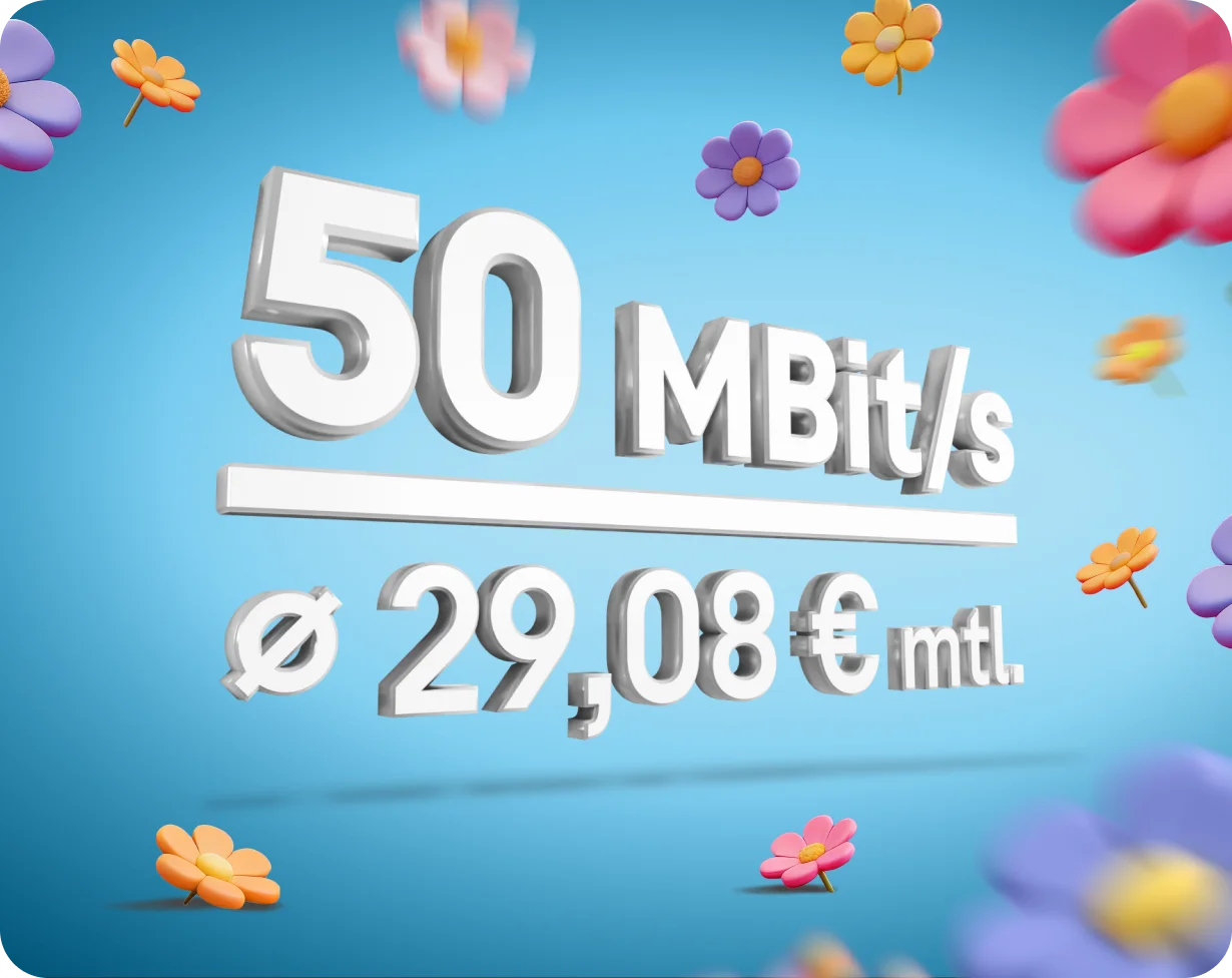 50 Mbit/s für durchschnittlich 29,08 € pro Monat.