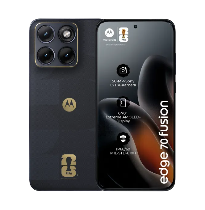 Produktbild eines Motorola Edge 70 Fusion FIFA Edition Smartphones.