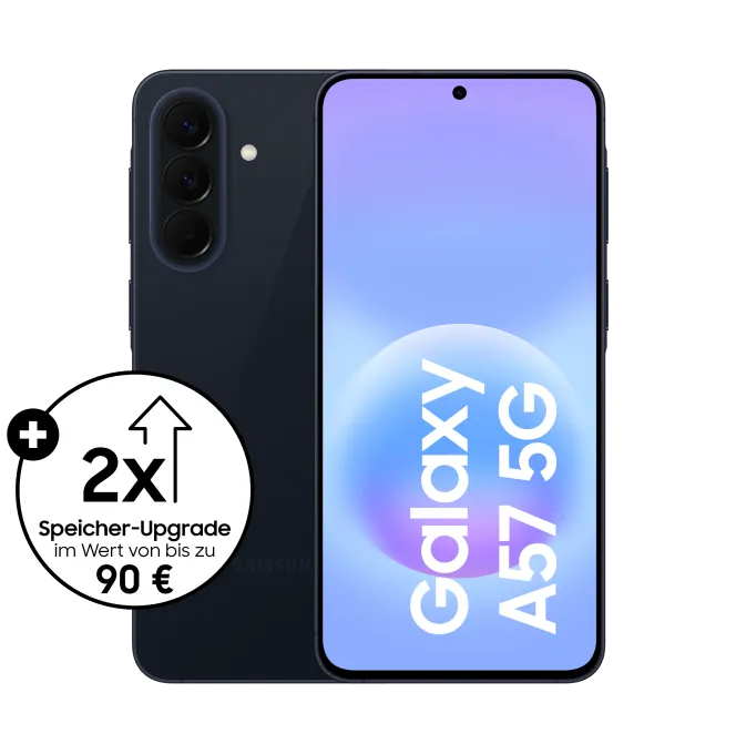Produktbild eines Samsung Galaxy A57 5G Smartphones. Speicherupgrade im Wert von bis zu 90 €.