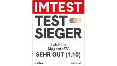 Testsiegel Imtest, Testsieger, Telekom MagentaTV, Sehr gut (1,10), 05-2026, imtest.de 