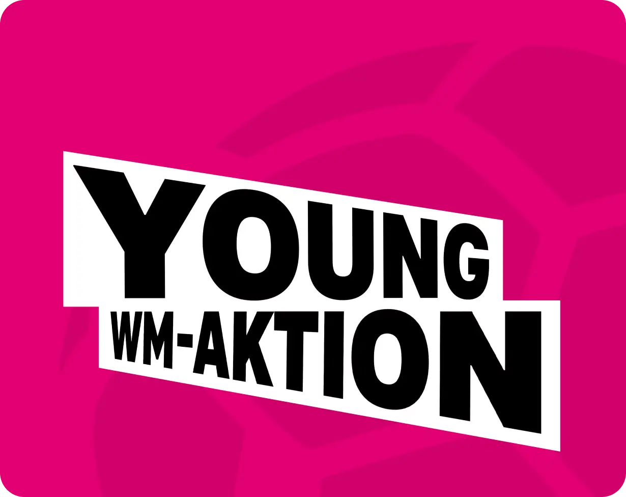 Grafik mit dem Schriftzug „Young WM-Aktion“ auf magentafarbenem Hintergrund.
