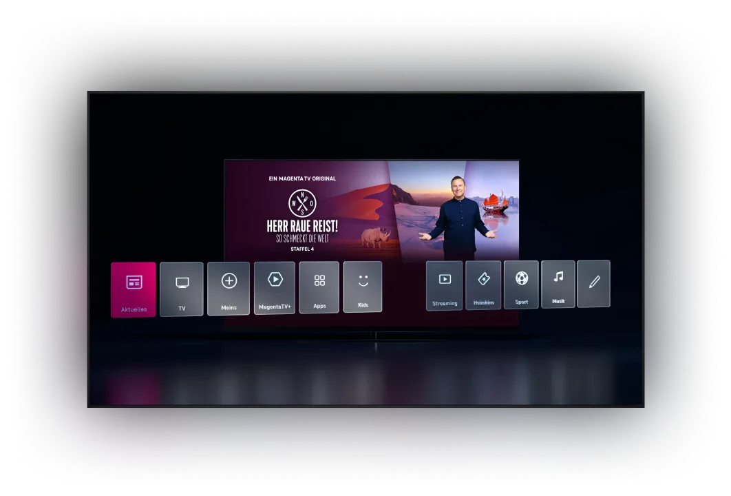 Abbildung eines Fernsehers mit beispielhafter persönlicher Schnellstartleiste bei MagentaTV