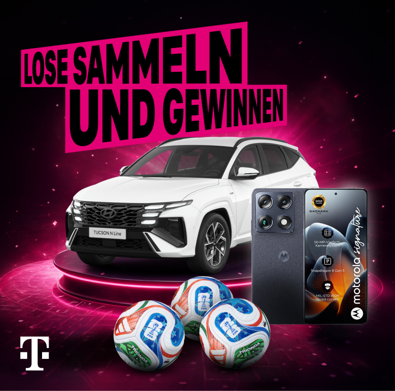 Lose sammeln und gewinnen: Weißes Auto Hyundai Tucson N Line, Motorola signature, FIFA WM 2026 Fußball