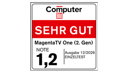 Testsiegel Computer BILD, Sehr gut, MagentaTV One (2. Gen.), Note 1,2, Ausgabe 12/2026 Einzeltest