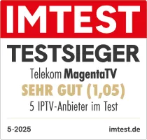 Testsieger Testsiegel Imtest 05/2025: Telekom MagentaTV konnte sich gegen 5 IPTV-Anbietern durchsetzen