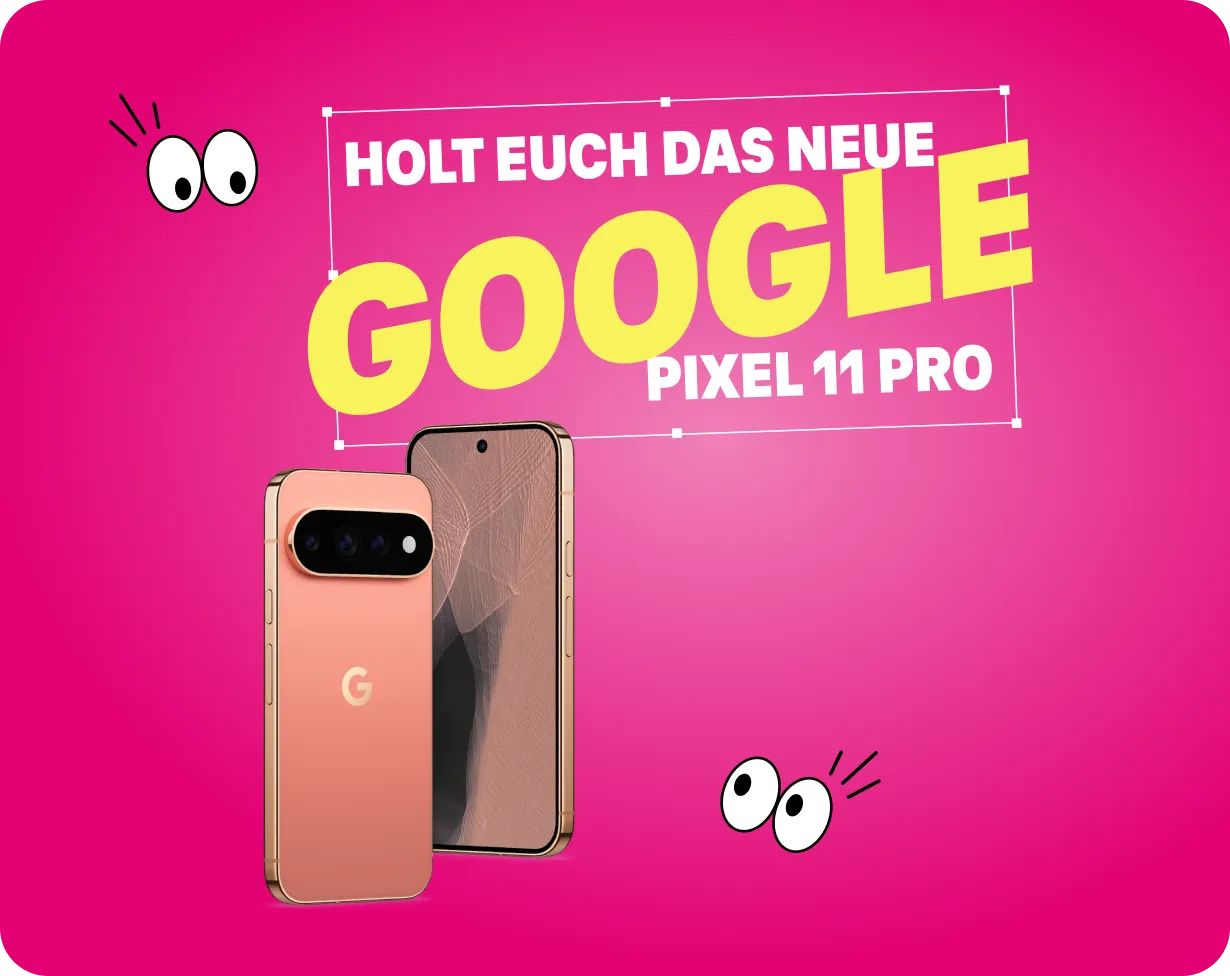 Google Pixel 11 Pro auf Magenta-Hintergrund