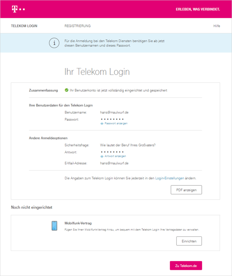 Übersicht Telekom Login