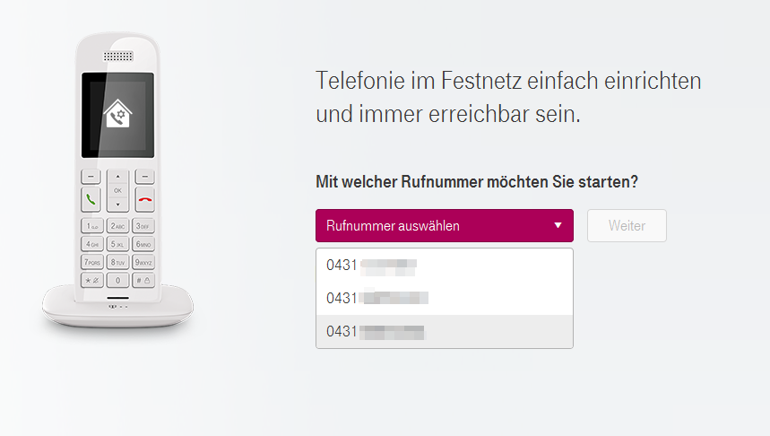 Telefoniecenter Auswahl der Rufnummer