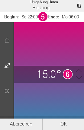 Wählen Sie die Zeitspanne und Temperatur in der Magenta SmartHome App.