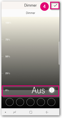 Es öffnet sich die Gerätedetailansicht. Haben Sie die Konfiguration abgeschlossen, tippen Sie rechts oben auf den Haken.