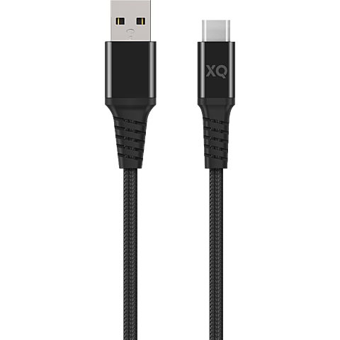 xqisit Lade- und Datenkabel Baumwolle mit USB-C - USB-A - Schwarz 99929845 vorne