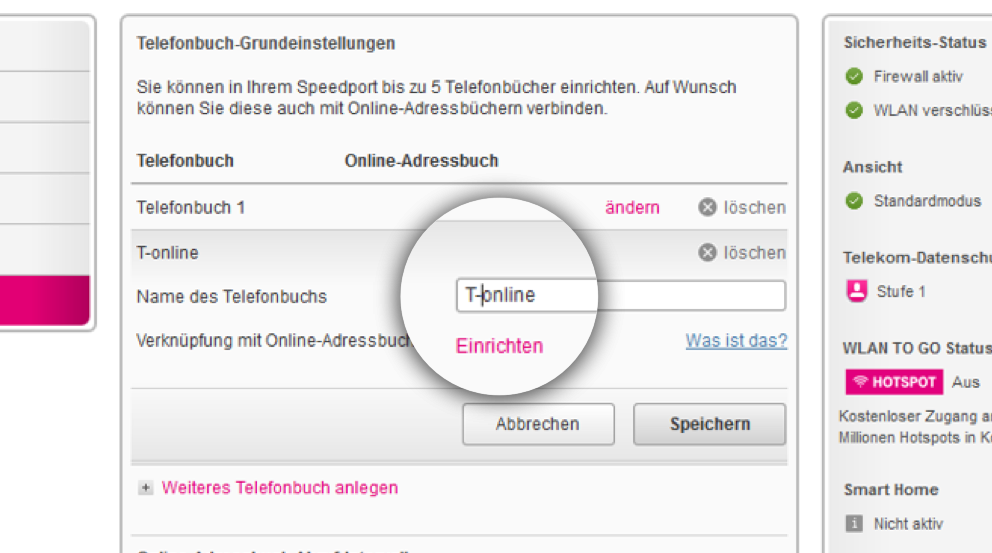 Namen für das Telefonbuch vergeben