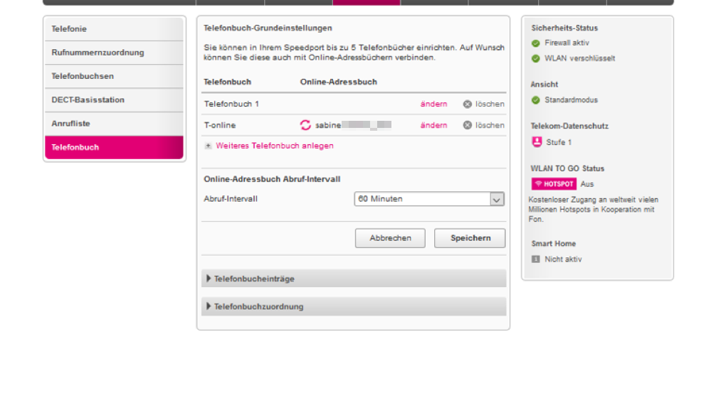 Fertig – Telekom Adressbuch erfolgreich eingerichtet