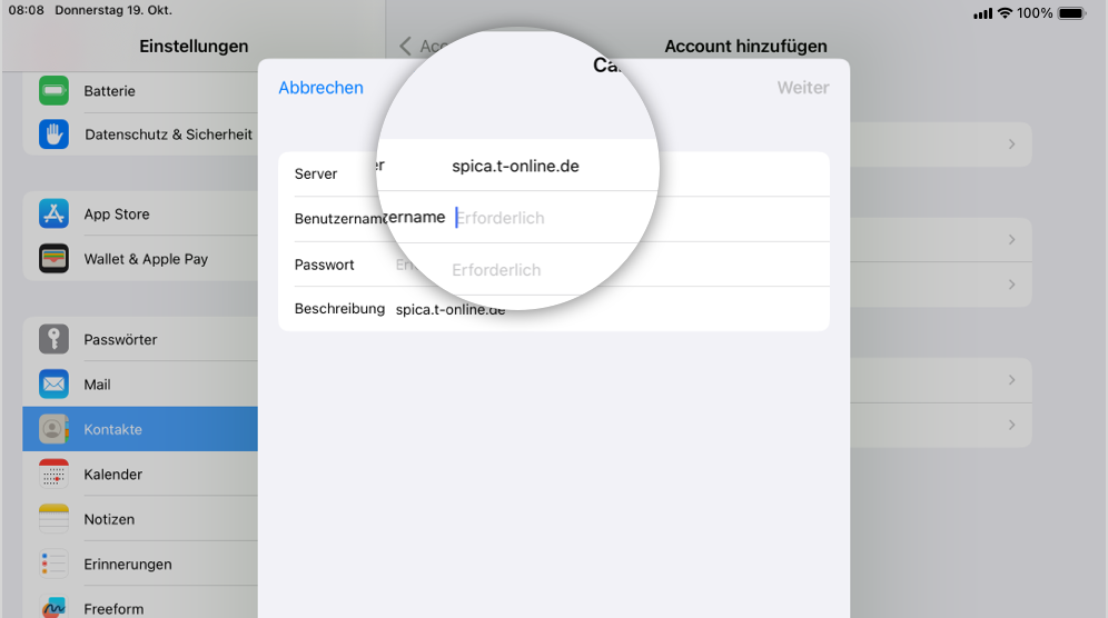 Bei "Server" geben Sie "spica.t-online.de" ein.