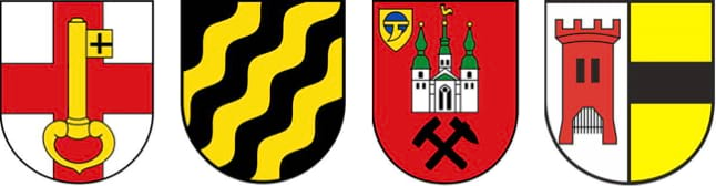 Wappen der Wir4-Regionen - Kamp-Lintfort, Moers, Neukirchen-Vluyn, Rheinberg