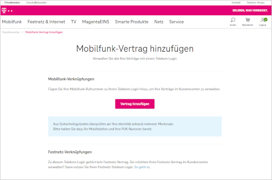 Startseite - Vertrag hinzufügen Startseite - Vertrag hinzufügen