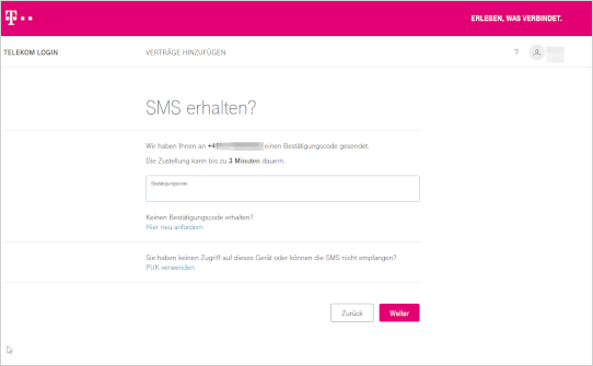 Bestätigungscode per SMS