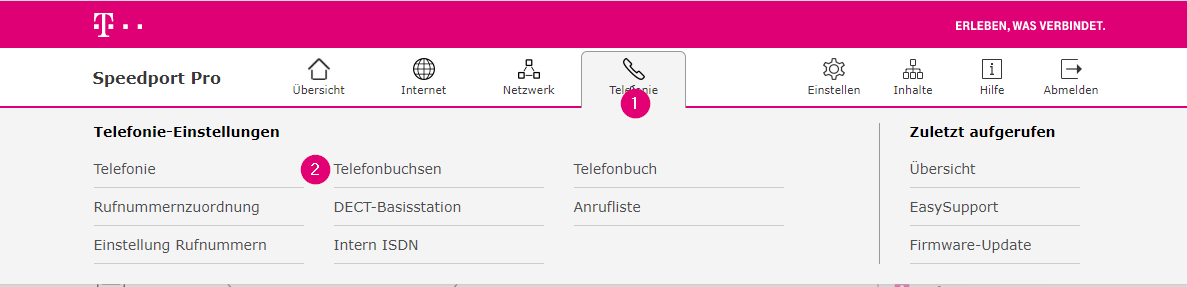 Speedport Pro und Speedport Pro Plus Telefoneinstellungen Telefonbuchsen