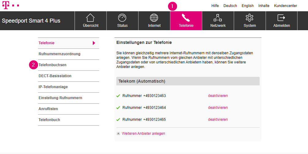 Speedport Smart 4 Plus Telefonie Telefonbuchsen