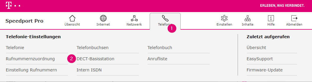 Speedport Pro und Speedport Pro Plus Telefoneinstellungen DECT Basisstation