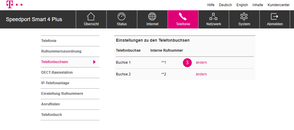 Speedport Smart 4 Plus Einstellungen zu den Telefonbuchsen