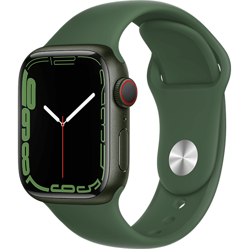Apple Watch Series 7 41 mm Aluminium Grün, Sportarmband Klee - Vorne und Hinten